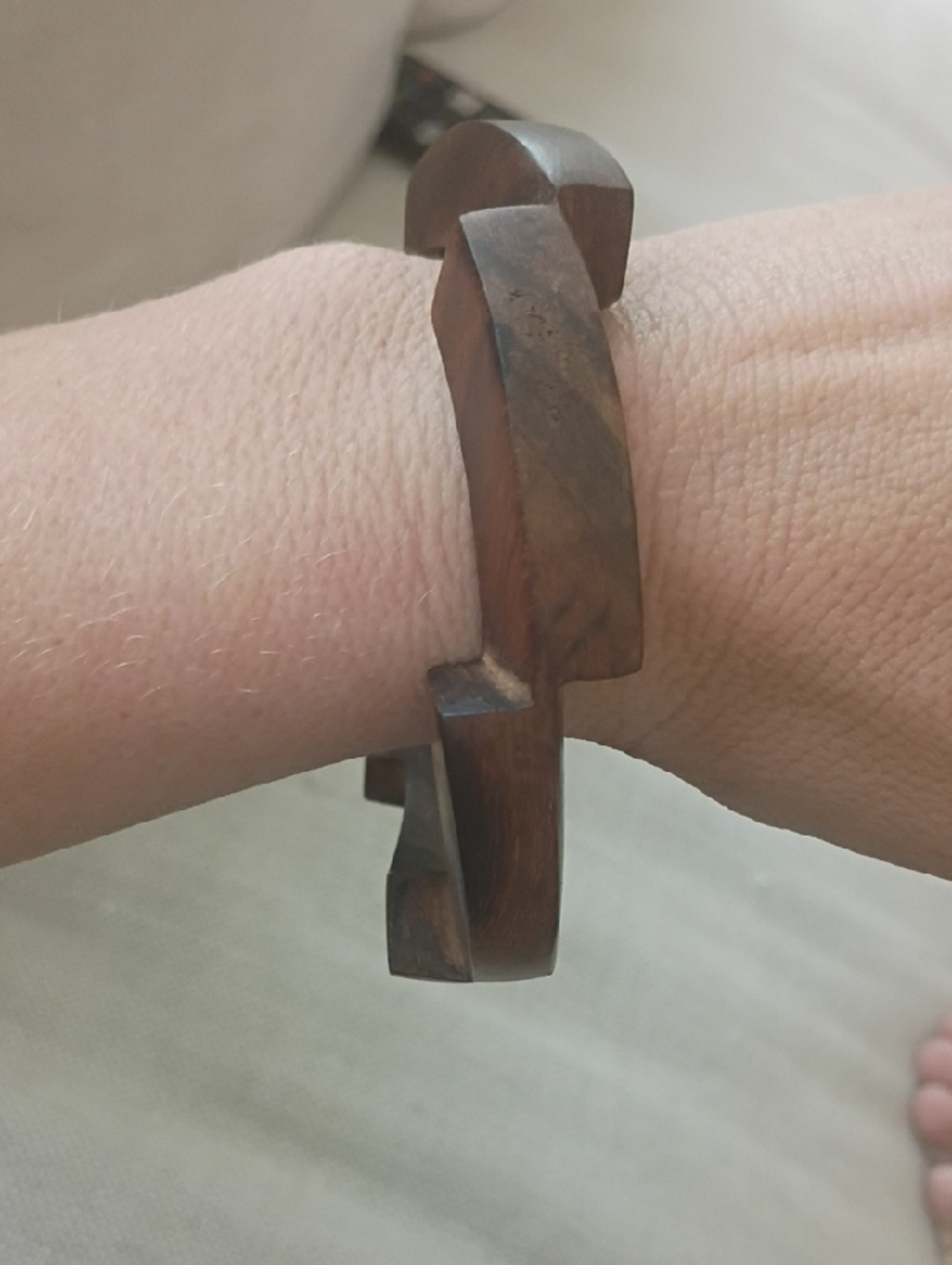 Y2K Vintage Carved Wooden Cuff Bracelet - Brown